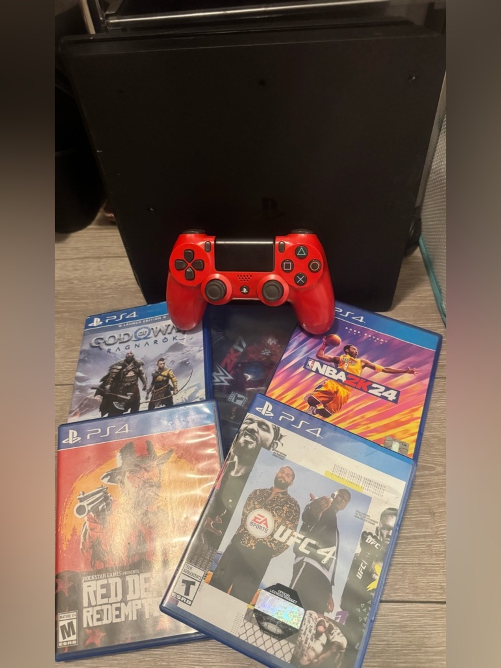 Sony PlayStation 4 Slim Console with Red Wireless Controller and Five PS4 Games